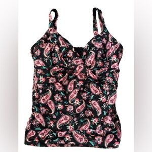 Lands' End Black paisley Tankini Top 14
